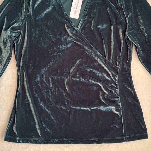 {NWT} Soft Surroundings | Velvet Alyssa Faux Wrap Ruched Knit Top Jewel Green M - Picture 5 of 15